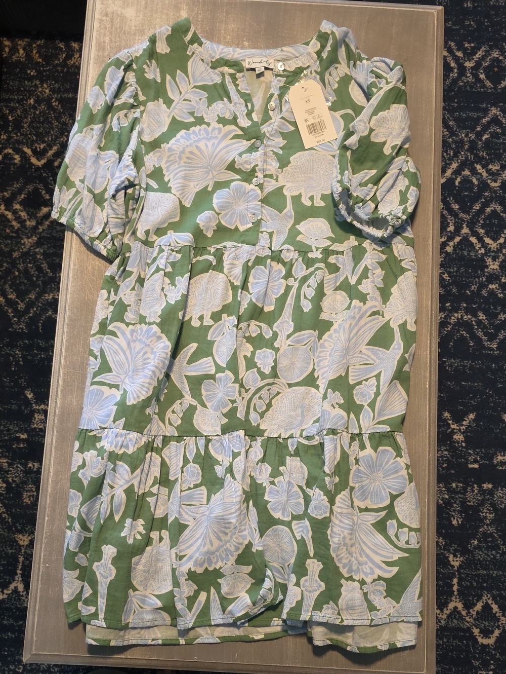 Wonderly Green Dress with White Floral Print